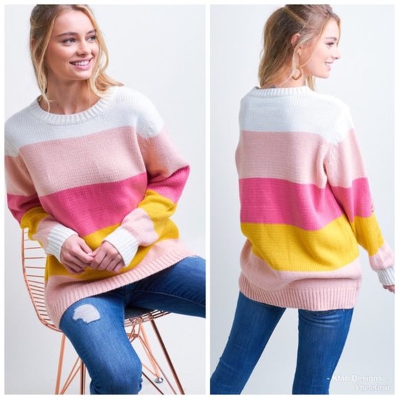 Sweaters - Color Block Multi Stripe Relaxed Sweater!
